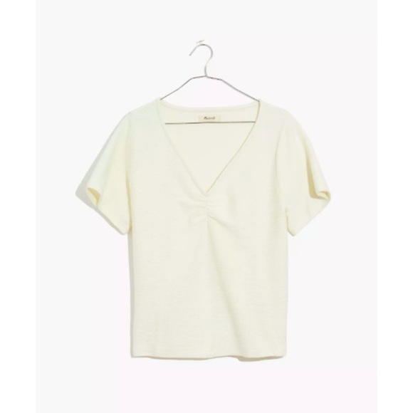 Madewell Womens Ottoman Jacquard Ruched Front V-Neck Top Small Ivory Size M boho - Picture 1 of 14